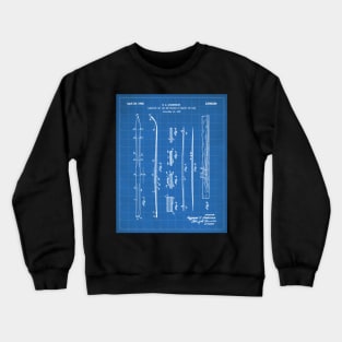 Skiing Skis Patent - Skier Ski Lodge Chalet Art - Blueprint Crewneck Sweatshirt